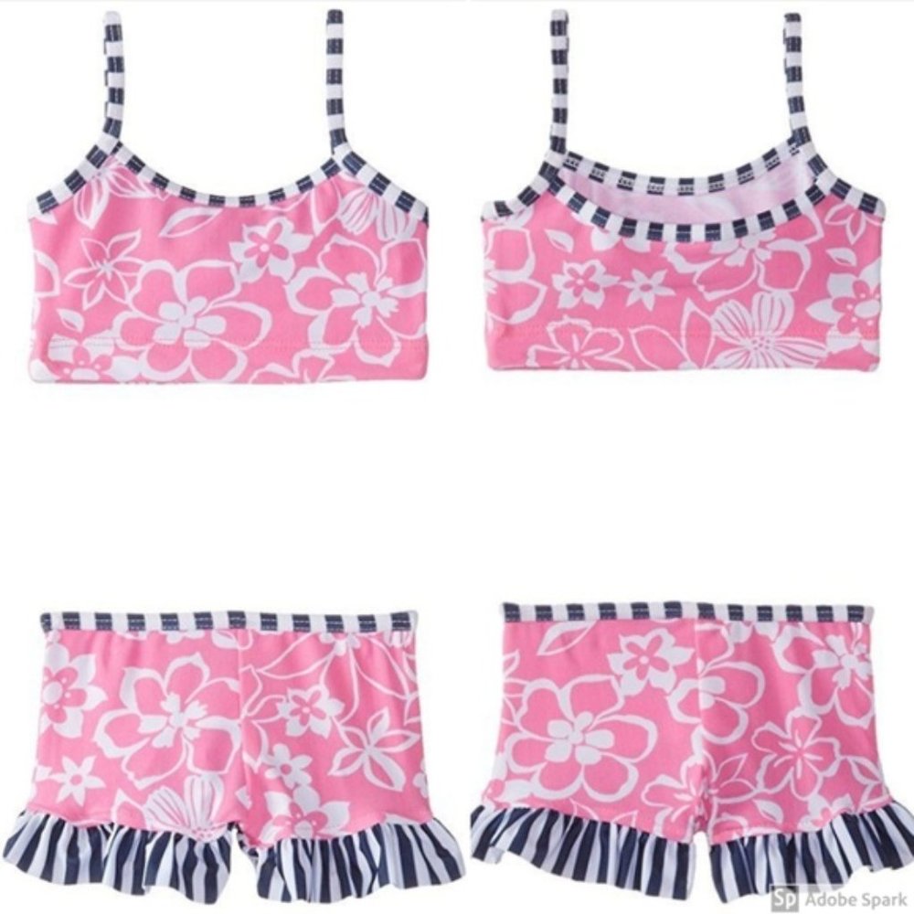 Flap Happy Two Piece Baby Girls Swimsuit size 18 Mo Pink Ruffle NWT